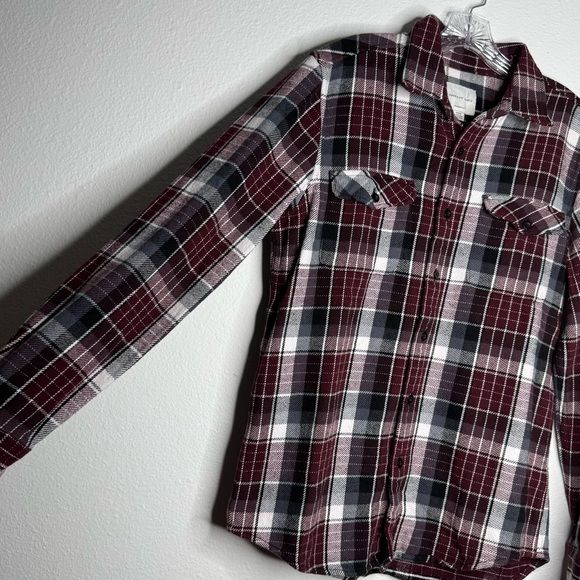 American Eagle Burgundy Plaid Thick Flannel Long Sleeve Button‎ Up Shirt Size M - Picture 3 of 10